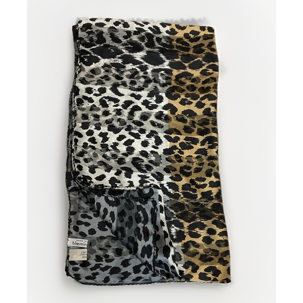 Bloomingdale's Animal Print Silk Scarf Made In Italy Leopard Statement Sheer Vtg